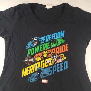 Marvel Harley Davidson Short Sleeve Crew Neck Graphic Shirt Womens Size 8 Black